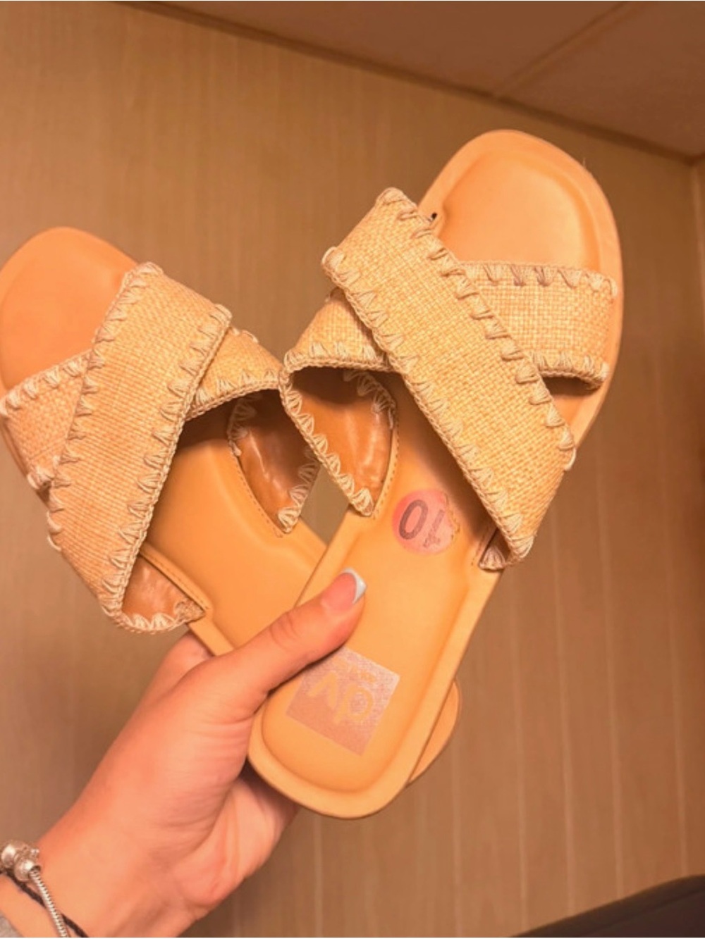 Beige Woven Crossband Slide Sandals - Women - Picture 2 of 3